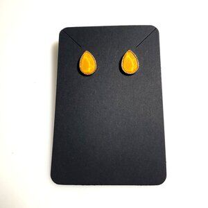 Yellow Teardrop Stud Earrings Elegant Gold Trim Resin Design Modern Style Gift